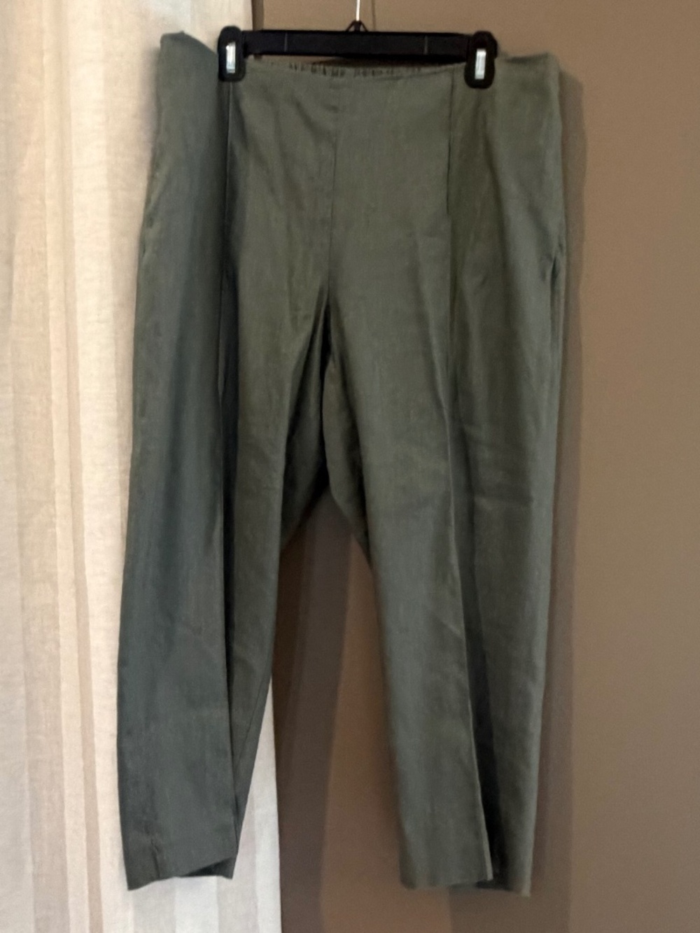 J. Jill Army Green Cropped Linen Blend Stretch Pull-on Pants, Size Large